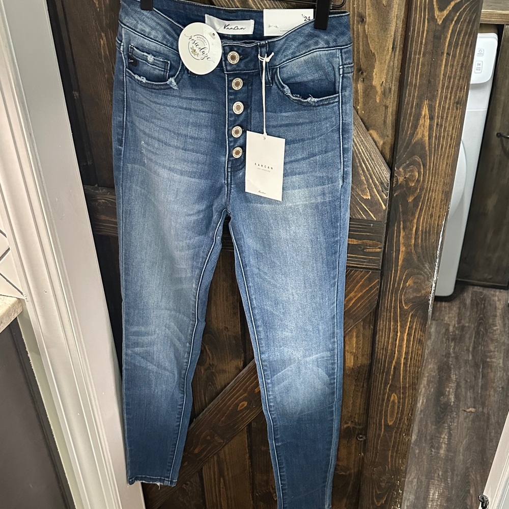 KanCan High Rise Button Fly Blue Jeans